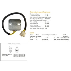 Regulator napięcia Suzuki VZ 800 Marauder '97-'04, VX 800 '90-'93 (SH535C-12)