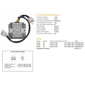Regulator napięcia Honda NTV 650 '88-'91 12V 35A (SH538C-12)