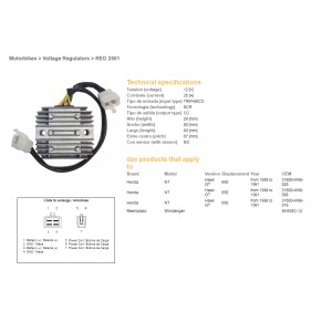 Regulator napięcia Honda NTV 650 '88-'91 12V 35A (SH538C-12)