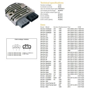 Regulator napięcia do Sea Doo Challenger/GTI/RXP/Wake 1500 '08-'12; Grand Touring 600/1200 '11-'13 (OEM 710001103) (50A)