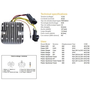 Regulator napięcia Polaris Sportsman 500/800 '10-'14; Ranger 500/800 '10-'13; RZR 800 '10 (35A) (OEM 4012448)