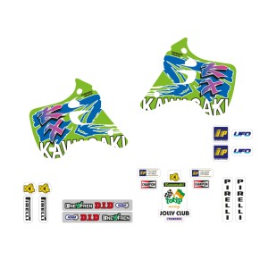 tecnosel (blackbird) komplet naklejek (oklein) kawasaki kx 125/250 \'92-\'93, replica team kawasaki \'93 kolor zielony/ niebiesk