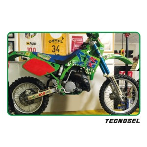 tecnosel (blackbird) komplet naklejek (oklein) kawasaki kx 125/250 \'92-\'93, replica team kawasaki \'93 kolor zielony/ niebiesk