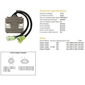 Regulator napięcia Polaris Predator 500 '03-'07; Outlaw 400/500/525 '06-'11 (35A) (OEM-4010654, 4012536) (ESR541)