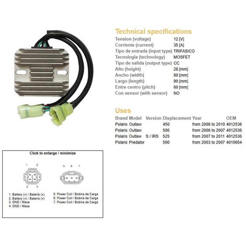 Regulator napięcia Polaris Predator 500 '03-'07; Outlaw 400/500/525 '06-'11 (35A) (OEM-4010654, 4012536) (ESR541)