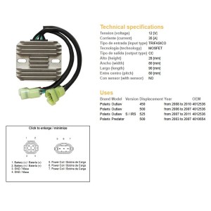 Regulator napięcia Polaris Predator 500 '03-'07; Outlaw 400/500/525 '06-'11 (35A) (OEM-4010654, 4012536) (ESR541)