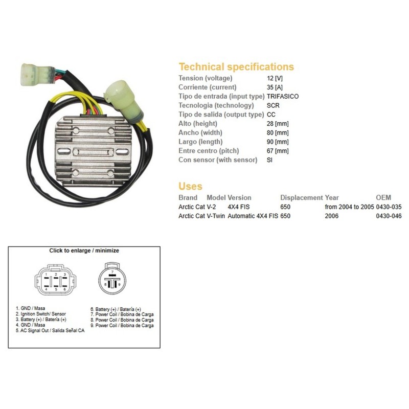 DZE REGULATOR NAPIĘCIA ARCTIC CAT 650 '04-'06 12V35A - OEM-0430-035, 0430-046