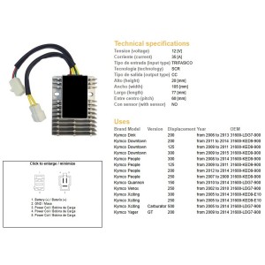 Regulator napięcia Kymco Xciting 250/500 '06-'11, Dink 200 '06-'13, People 125/200/250 '07-'14 (ESR921)