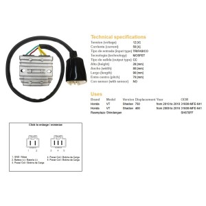 DZE Regulator napięcia Honda VT 750C Shadow \'10-\'18 (31600-MFE-641) (50A) (MOSFET)