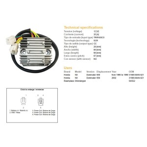 Regulator napięcia Honda NX 650 Dominator '95-'99; '02 (31600-MAN-621) (35A)