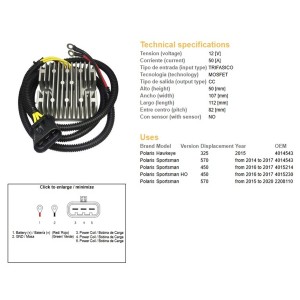DZE REGULATOR NAPIĘCIA POLARIS SPORTSMAN 450 '16-'17; 570 '14-'20; HAWKAYE 325 '15 (4014543; 4015214; 4015230) (50A)
