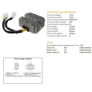 Regulator napięcia KYMCO K-XCT 125; XCITING 400; AK 550 (35A)