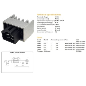 Regulator napięcia Honda CRF 150 '06-'17; CRF 230 '05-'17 (OEM 31600-GAG-K20)