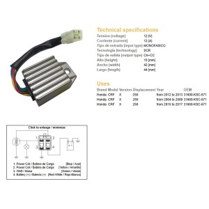 Regulator napięcia Honda CRF 250X '04-'17 (31600-KSC-671) (12A)