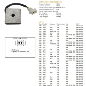 Regulator napięcia KTM EGS 125/250/300/360 '96; EXC 125/200/250/300/380 '98-'99, SC 620 '94-98; TXC 400/620 '98