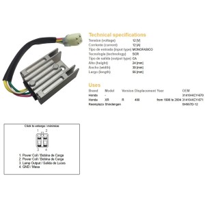 Regulator napięcia Honda XR 400R '96-'04 (OEM 31410-KCY-670) (12A)