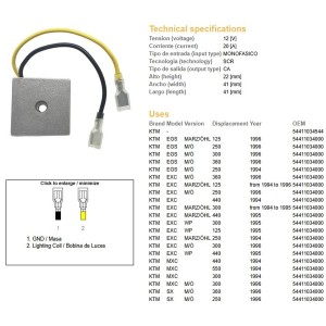 Regulator napięcia KTM EGS 125/250/300/360 '94-'96, EXC 125/250/300/360 '94-'96, MXC 300/440/550 '94, SX 250/360 '96