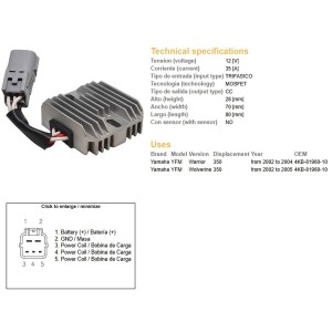 Regulator napięcia Yamaha YFM 350 Warrior '02-'04; YMF Wolverine '02-'05