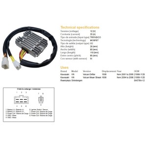 Regulator napięcia Kawasaki VN 1500 Vulcan '01-'05; VN 1600 Vulcan '04-'08