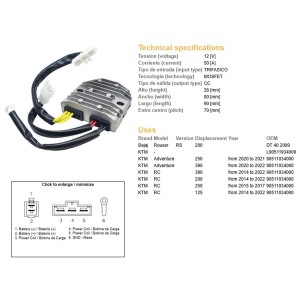 Regulator napięcia KTM RC 125 '14-'22; RC 200 '14-'22; RC 250 '15-'17; 250 Adventure '20-'21; 390 Adventure '20-'21