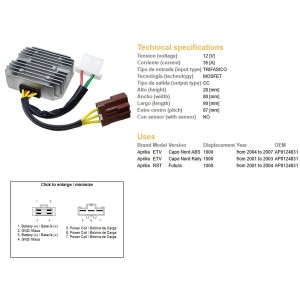 Regulator napięcia Aprilia ETV 1000 Capo Nord '01-'07; RST 1000 Futura '01-'04 (OEM AP8124831) MOSFET (35A)