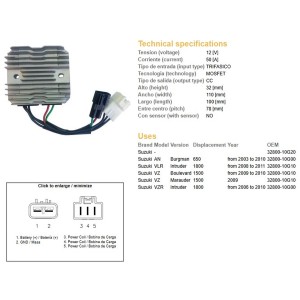 Regulator napięcia Suzuki AN 650 Burgman '03-'10, VZ 1500 Marauder '09, VZ 1500 Boulevard '09-'10, VLR 1800 Intruder