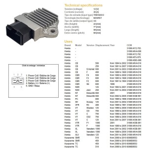 Regulator napięcia Honda SH 125 Scoopy, VT 125C, XLV 125 Varadero, CB 250, CB 500