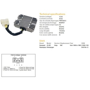 Regulator napięcia Kawasaki ZX-9R Ninja '98-'99 (OEM 21066-1109) MOSFET (35A)