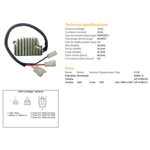 Regulator napięcia Yamaha V-Max 1200 '96-'07 (OEM 3JP-81960-01) Mofset (35A)