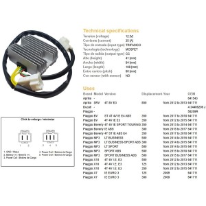 Regulator napięcia do Aprilia SRV 850, Piaggio Beverly 300/350, MP3 500, X10