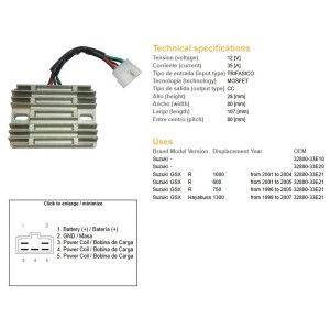 Regulator napięcia Suzuki GSX 600R 01-05, GSX 750R 96-05, GSX 1000R 01-04, GSX 1300 Hayabusa 99-07