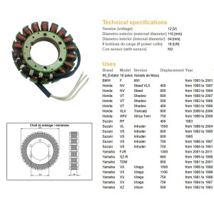 DZE UZWOJENIE ALTERNATORA STATOR BMW F 650 '93-'01; VT 500/600 '83-'07; XL 650V TRANSALP '00-'06; XRV 750 AFRICA TWIN '90