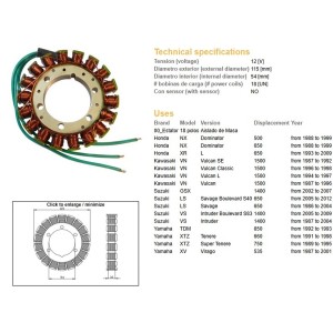 DZE UZWOJENIE ALTERNATORA STATOR HONDA NX 650 DOMINATOR '88-'99 XR 650L '93-'09 KAWASAKI VN 1500 VULCAN '87-'97 SUZUKI