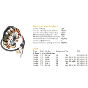 DZE UZWOJENIE ALTERNATORA STATOR YAMAHA YFM 350 BIG BEAR '95-'98, WARRIOR '96-'01; KODIAK 400 '93-'98 (ESG434)