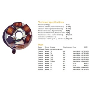 Uzwojenie alternatora stator Piaggio Vespa PX 150/200 '81-'97