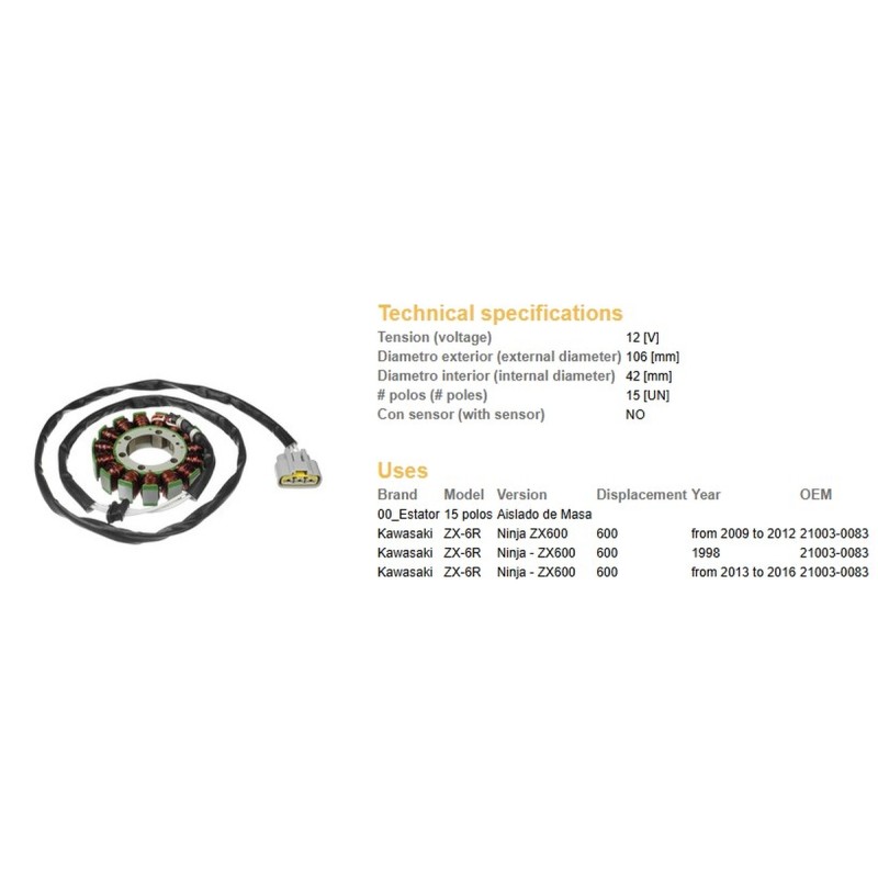 Nowe uzwojenie alternatora do Kawasaki ZX-6R Ninja '09-'16 OEM 21003-0083