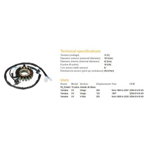DZE UZWOJENIE ALTERNATORA STATOR YAMAHA XV 125 VIRAGO '97; XV 250 VIRAGO '95-'07
