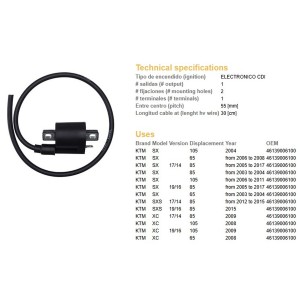 Cewka zapłonowa KTM SX 65/85/105 '06-'17; XC 65/85/105 '08-'09 - OEM:46139006100