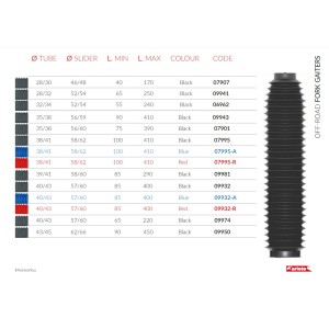 ARIETE Gumy Teleskopów na Lągę 38-41mm i Goleń 58-62mm Długość 100mm-410mm Kolor Czerwony