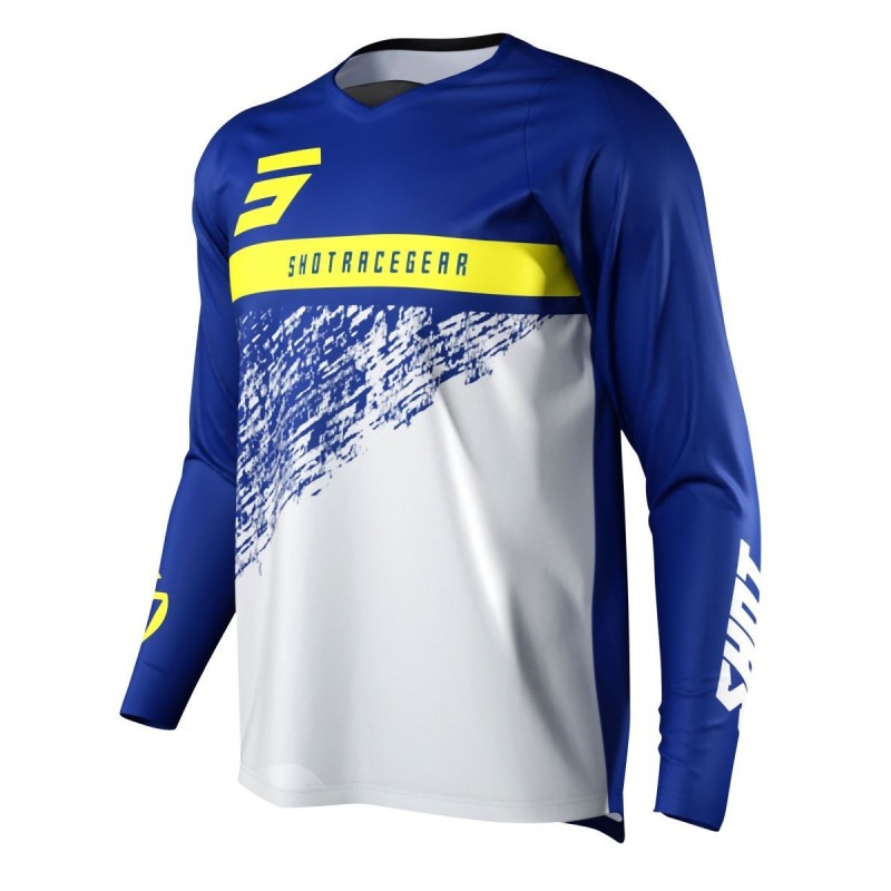 Koszulka moto Shot Racing Devo Roll Blue - Niebieski/Biały/Żółty - Rozmiar XL