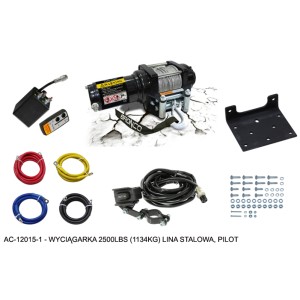 Wyciągarka BRONCO 2500lbs 1134kg lina stalowa 4.8mm x 15.2m, pilot