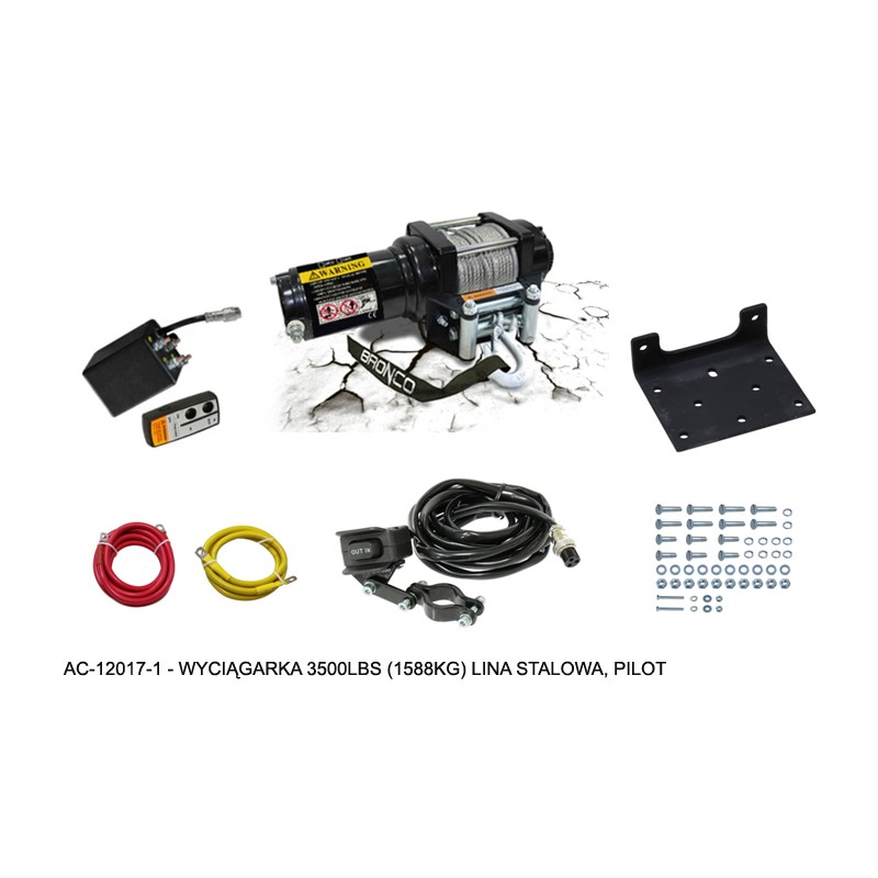 Bronco Wyciągarka 3500lbs (1588kg) - Lina stalowa 5.5mm x 15.2m, pilot