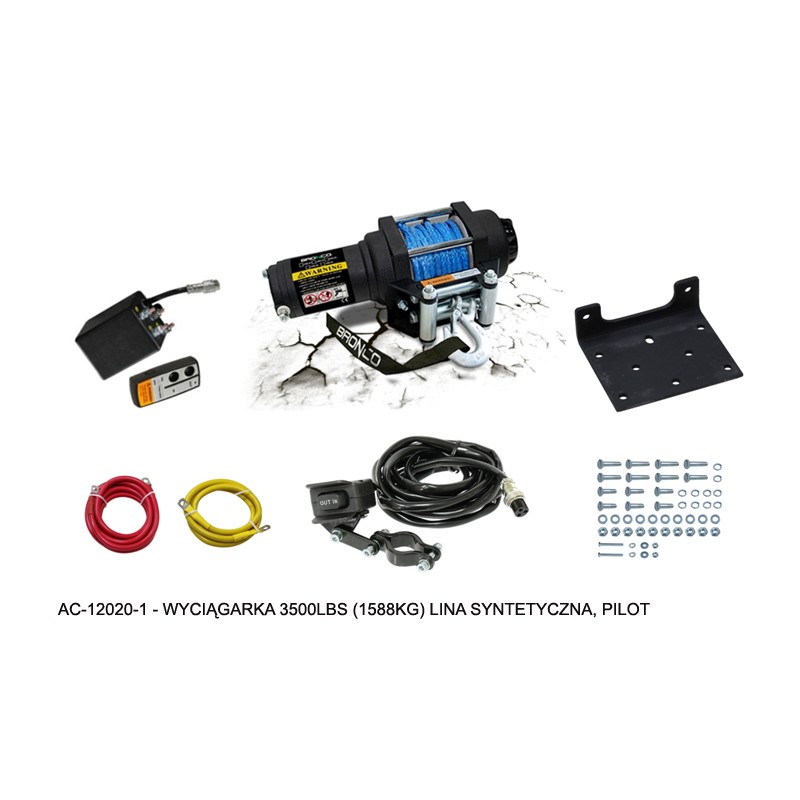 Wyciągarka Bronco 3500lbs z syntetyczną liną 5.5mm x 10m, pilot