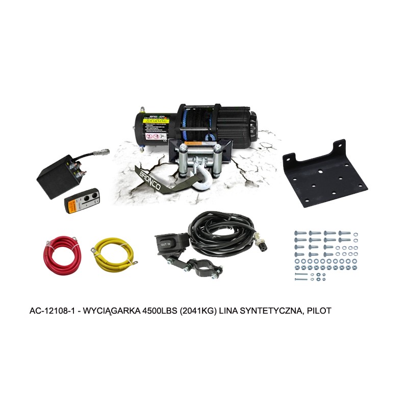 BRONCO Wyciągarka 4500lbs (2041kg) | Lina syntetyczna 5.5mm x 15.5m | Pilot