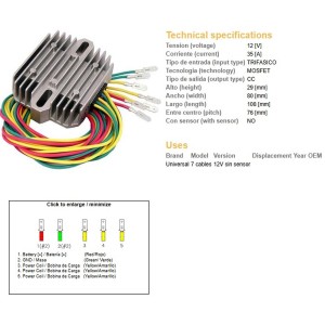 Regulator napięcia uniwersalny (35A) 7 kabli (3x żółte, 2x czerwone, 2x zielone)
