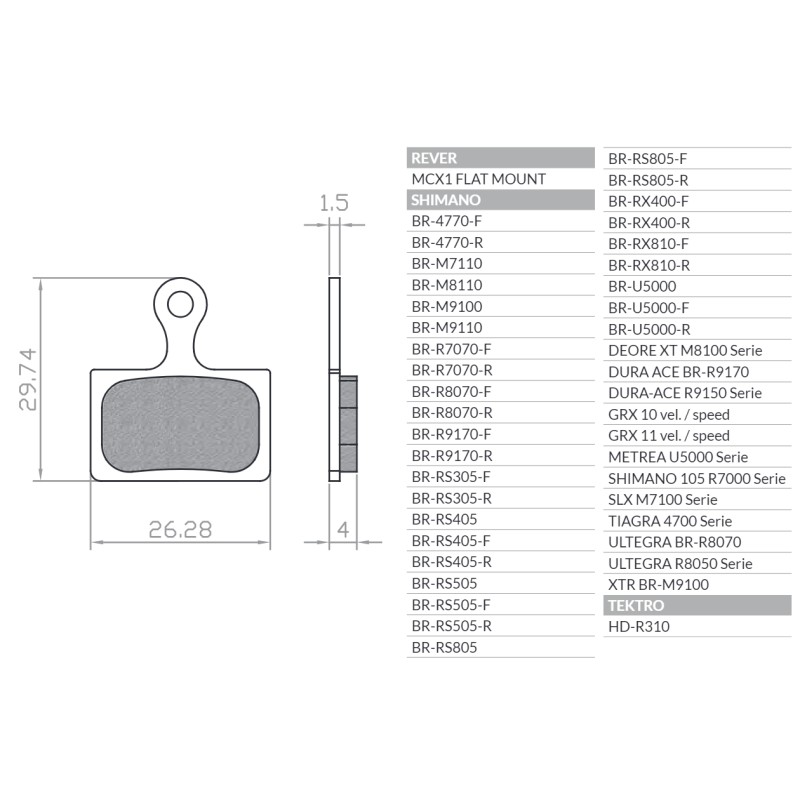 Klocki hamulcowe rowerowe BRENTA BIKE - pasujące do Shimano Dura Ace, Ultegra, XTR