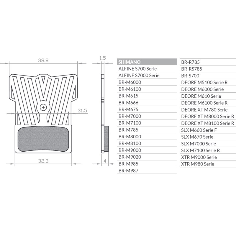Klocki hamulcowe rowerowe Brenta Bike Organic Sport - pasujące do Shimano XTR BR-M9000, BR-M9020, BR-M987, BR-M988