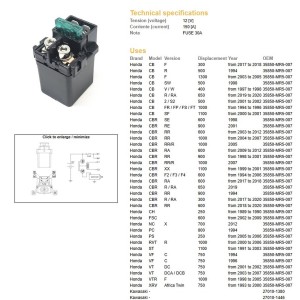 Przekaźnik rozrusznika do motocykli Honda CB, CBR, NC, VF, PC, XRV oraz KAWA