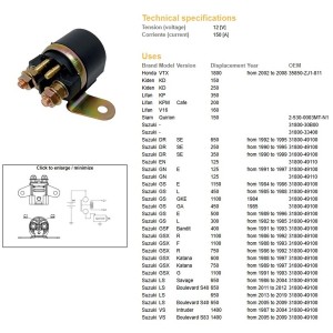 Przekaźnik rozrusznika Honda VTX 1800, Suzuki GN 125, DR 250/350/650, GS 300/450/500/1100/1150
