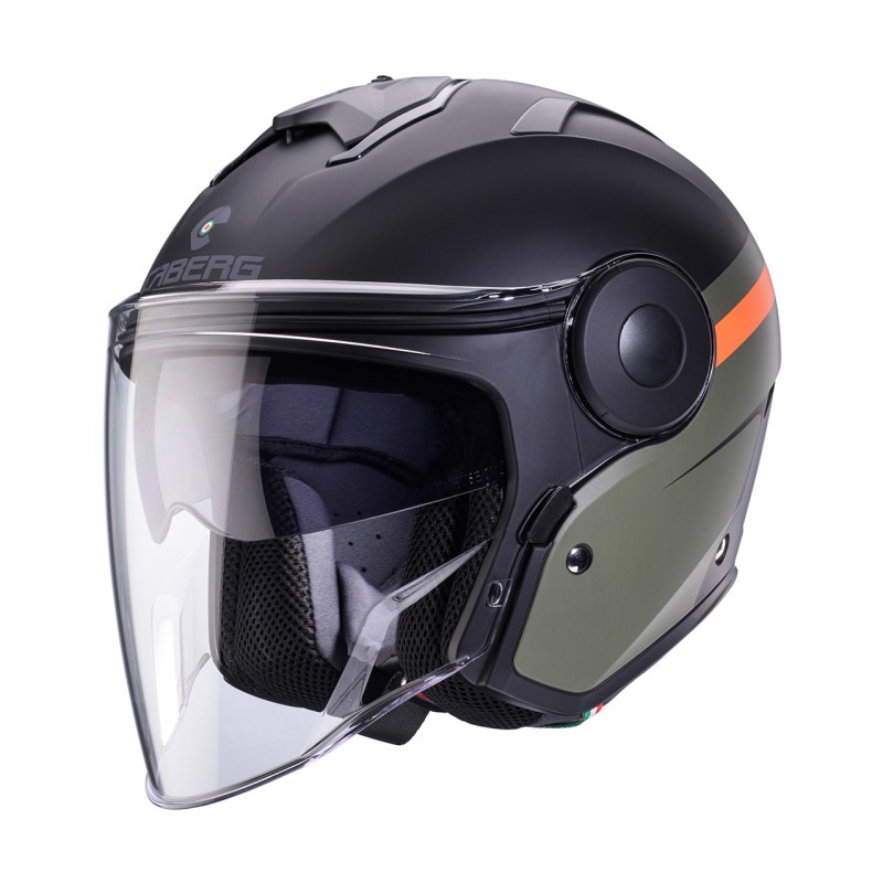 Kask otwarty Caberg Jet model Soho Zephyr czarno-zielono-pomarańczowy mat XL